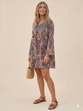 Umgee Floral Gray Pink Top